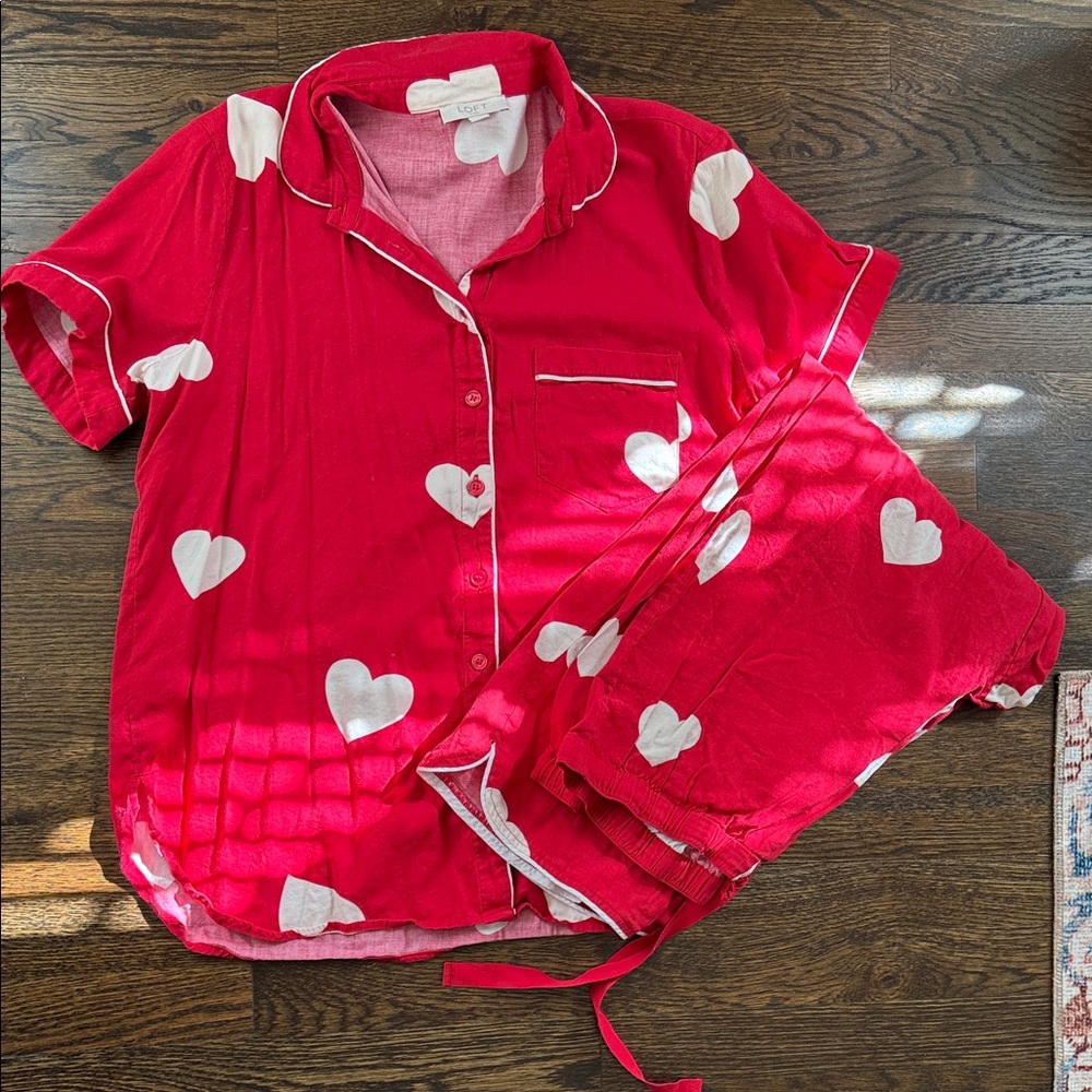 LOFT Red and White Heart Print Sleepwear